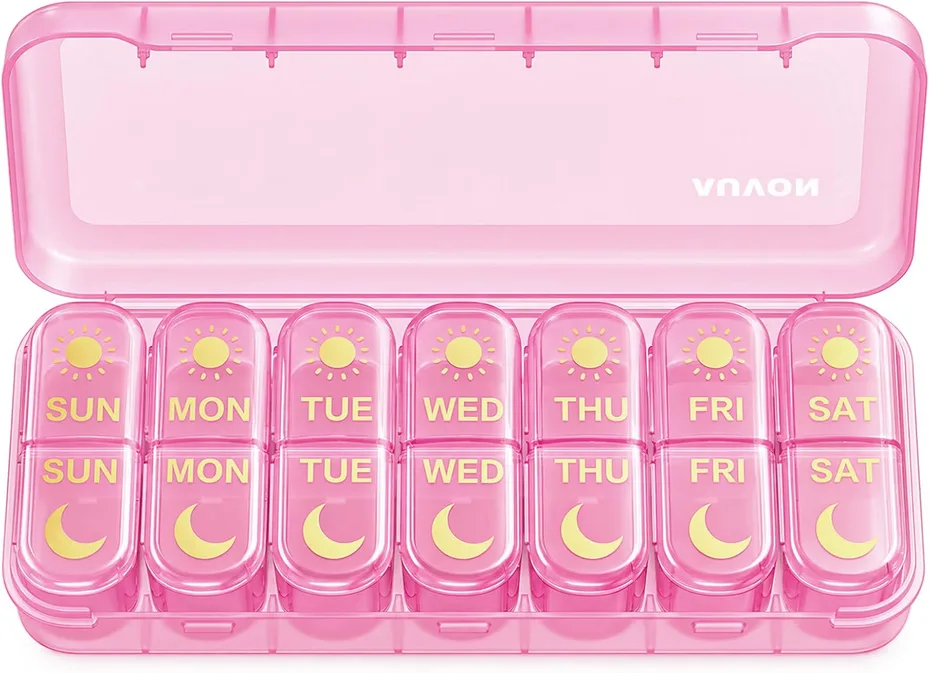 Auvon Weekly Pill Organiser 2 Times A Day Face Up Labels For Easy Tracking Trave