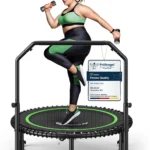 B BCAN 40/48'' Rebounder Trampoline for Adults, 204/250kg Foldable Mini Trampoline with Adjustable Foam Handle, Mute & Pre-assembled Fitness Trampette Indoor