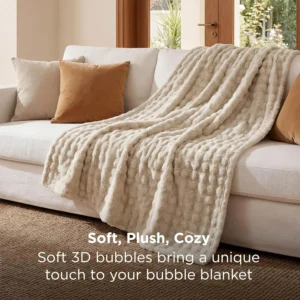 Bedsure Bubble Fleece Throw Blanket Lightweight Warm Beige 130x170cm