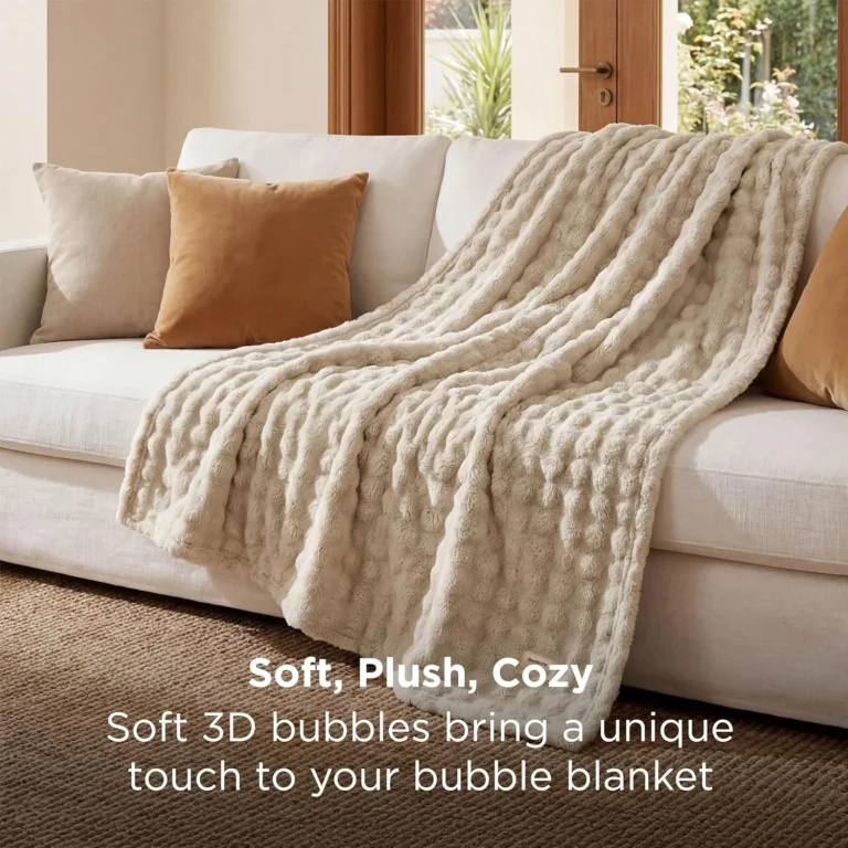 Bedsure Bubble Fleece Throw Blanket Lightweight Warm Beige 130x170cm