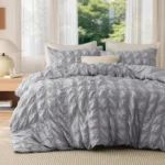 Bedsure Double Duvet Cover Set - Seersucker Bedding, Grey, 200x200 cm