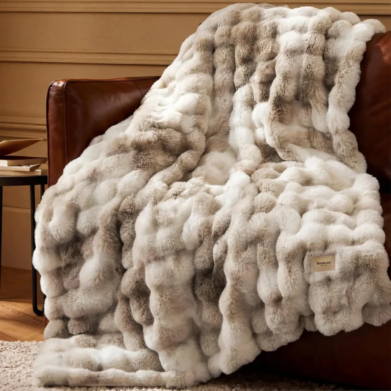 Bedsure Faux Fur Throw Blanket Fluffy Bubble 130 X 170 Cm Beige