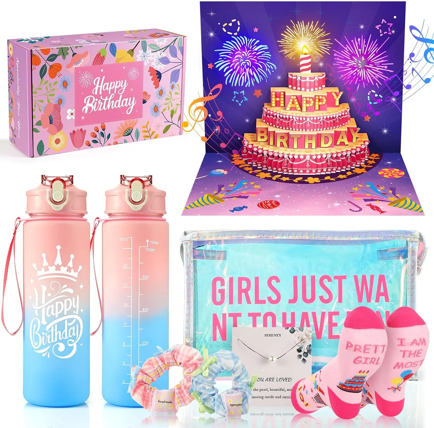 Birthday Gift Box For Girls Aged 6 15 8 Piece Set With Water Bottle Pop Up Music