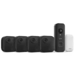 Blink Outdoor 4 Cameras with free Blink Battery Doorbell 2K+ (newest gen), Black, Sync Module Core included
