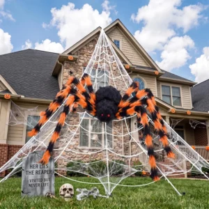 Bosoner 200 Giant Spider Web Halloween Decorations 50 Large Spider