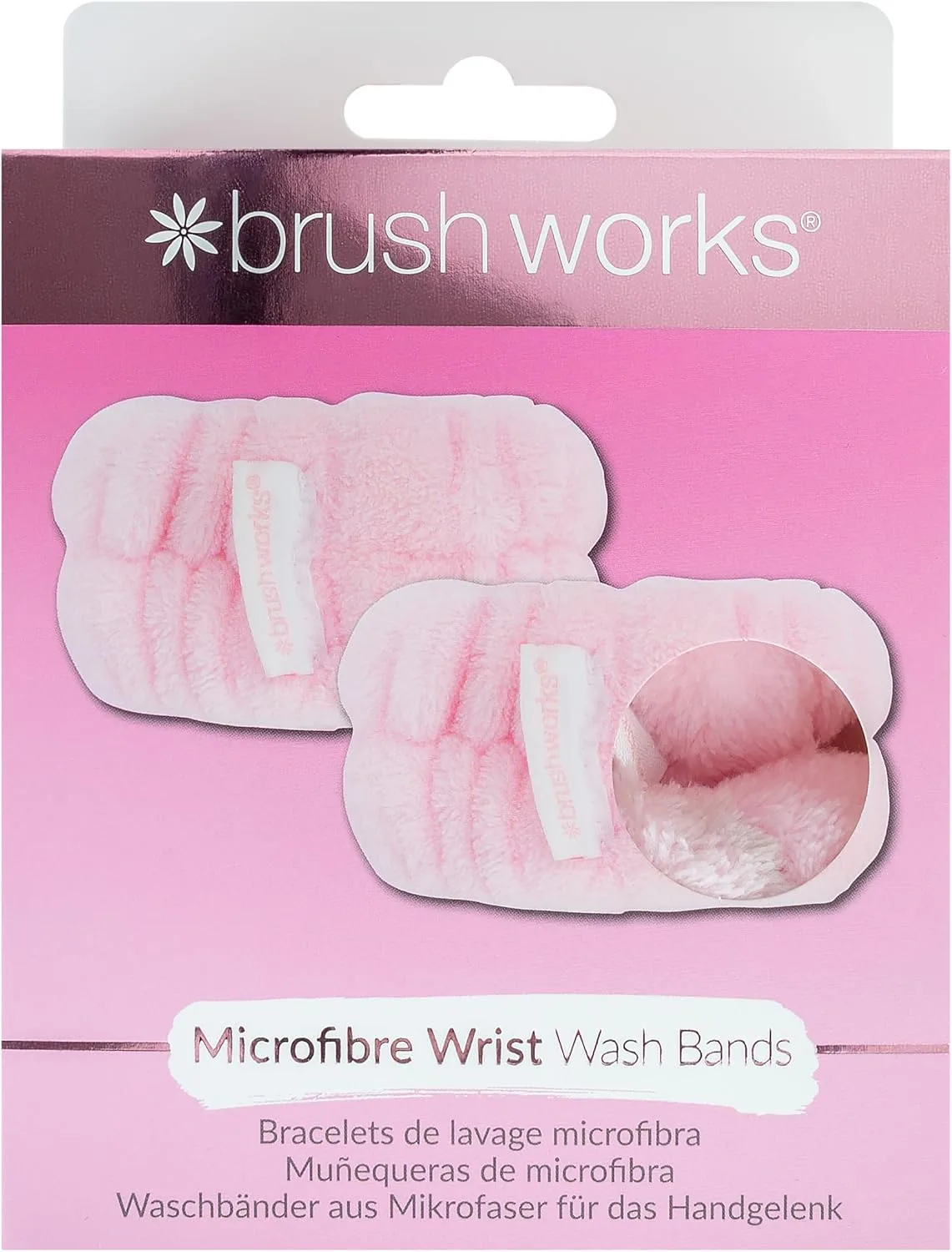Brushworks Microfibre Wrist Wash Bands Pink Reusable Soft And Absorbent Face Was