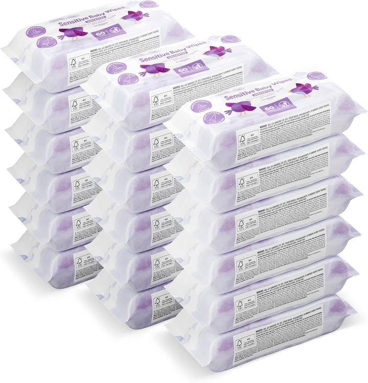 By Amazon Sensitive Baby Wipes Unscented 1080 Wipes 18 Pack Of 60 Wipes Without