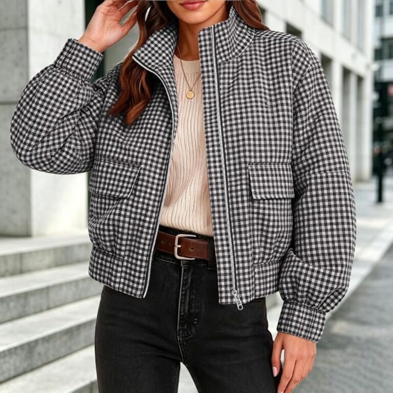 Checked Jacket Women Womens Plaid Bomber Jacket