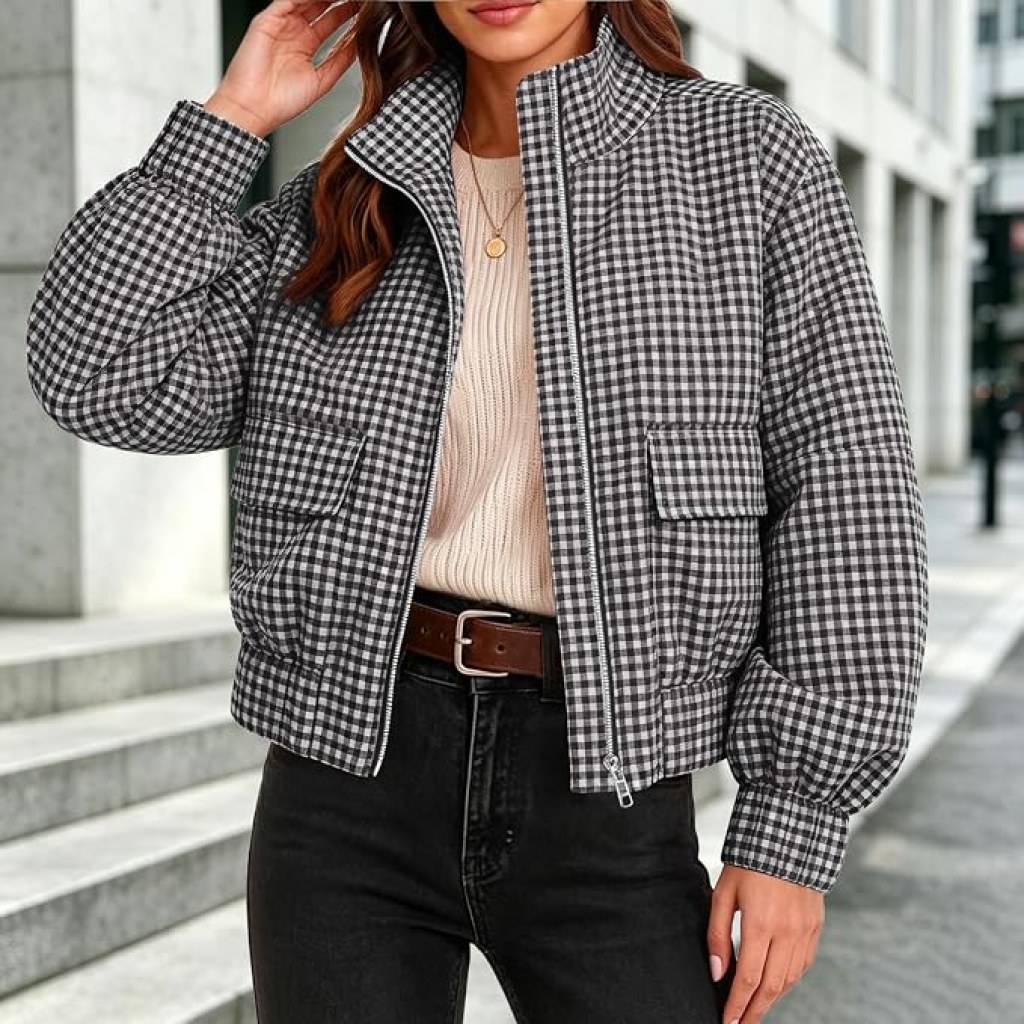 Checked Jacket Women Womens Plaid Bomber Jacket