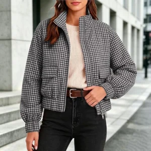 Checked Jacket Women Womens Plaid Bomber Jacket