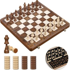 Chess Set 16 Wooden Magnetic Chess Board With Checkers