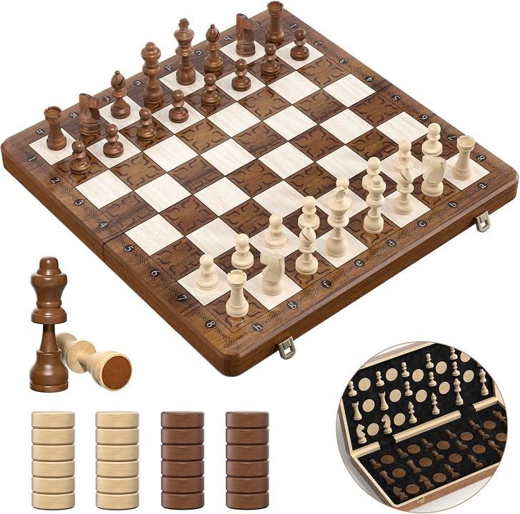 Chess Set 16 Wooden Magnetic Chess Board With Checkers