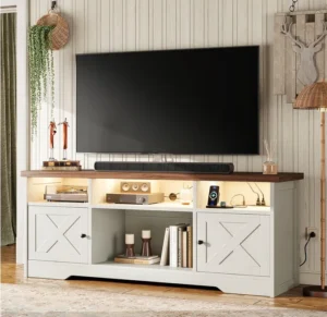 Coleshome White TV Unit TV Stand Cabinet With Sockets USB And Led