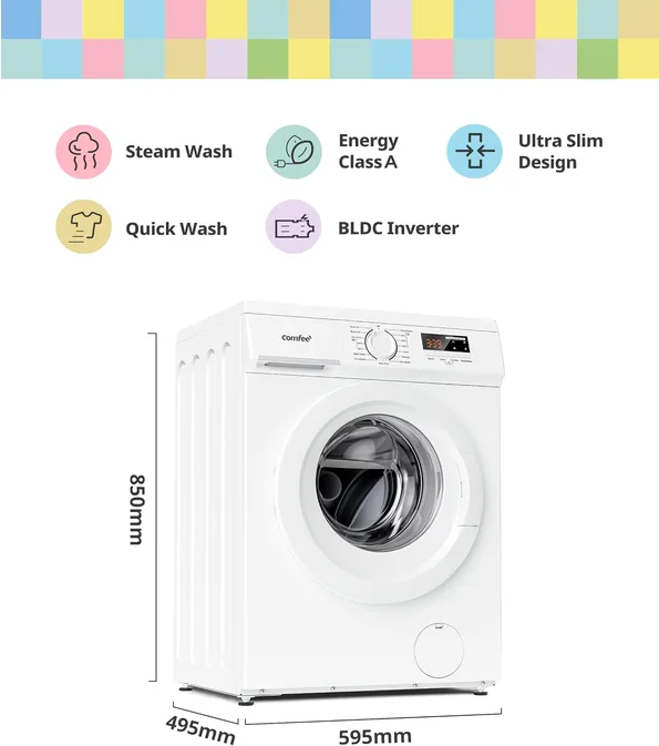 Comfee 9kg Washing Machine Energy Class A 1400rpm Bldc Motor Slim White
