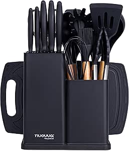 Cooking Utensils Set With Chopping Board Knife Set With Block Heat Resistant Sil