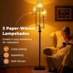 COSTWAY 3-Light Floor Lamp, Standing Corner Lamp with 3 Boho Paper Woven Lampshades, 3 E27 Sockets & Foot Switch, 175cm Tall Reading Floor Light for Living Room Bedroom Office, Bulbs Not Included
