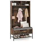 COSTWAY Coat Rack with Shoe Storage, 170cm Freestanding Hall Tree Coat Stand with Shelves, Hooks, Lift-Top Bench and Seat Cushion, Entryway Hallway Storage Unit Clothes Hanger Organiser (Rustic Brown)