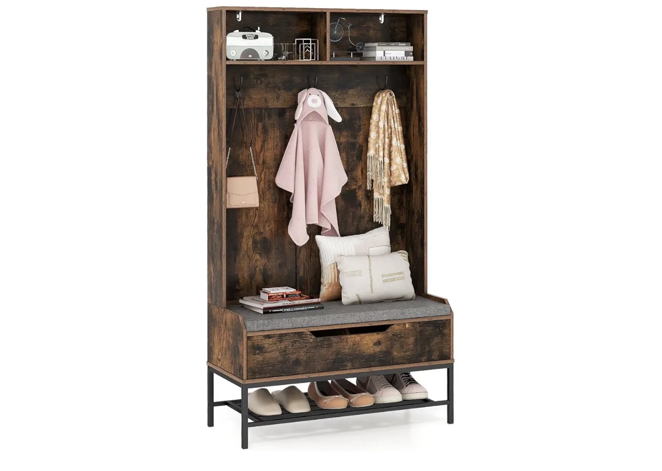 Costway Coat Rack With Shoe Storage 170cm Freestanding Hall Tree Coat Stand With