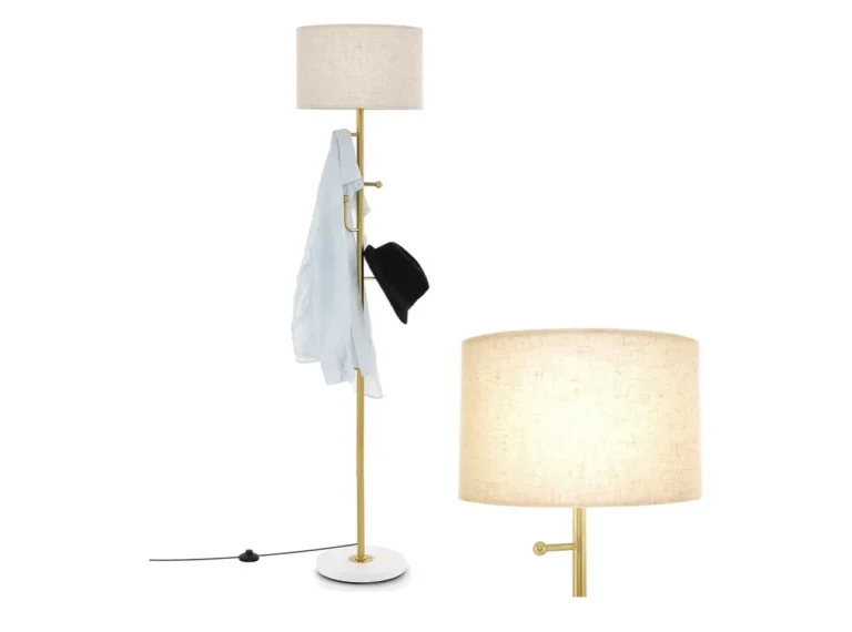 Costway Floor Lamp With Coat Rack Multi Purpose Standing Lamp With Linen Lampsha
