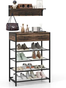 Costway Shoe Stand Coat Rack Set Industrial Entryway Foyer Console Table With Wa