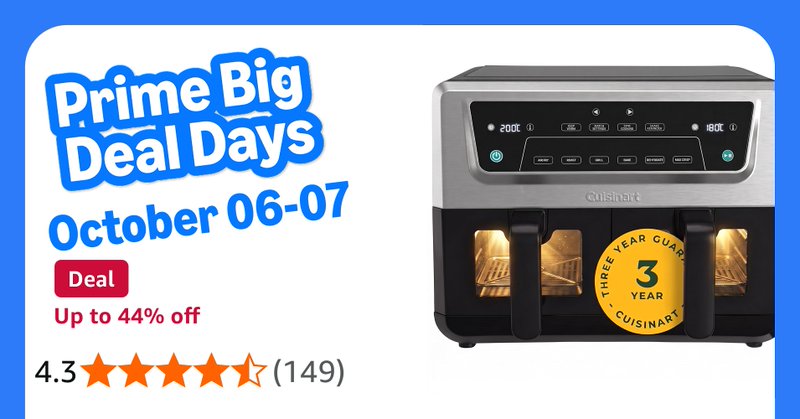 Cuisinart XXL Dual-Zone Air Fryer | PFAS Free | Chemical-free cooking | Air Fry, Roast, Grill, Bake, Dehydrate, Max Crisp, and Keep Warm |Dual drawers | 2 x 5.2L