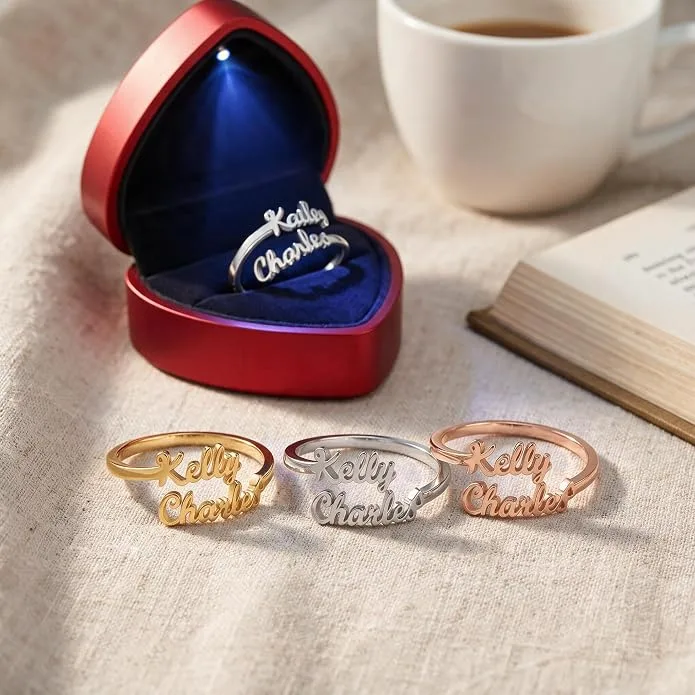 Custom Name Ring Personalised Name Ring Open Ring Adjustable Name Jewellery Engr