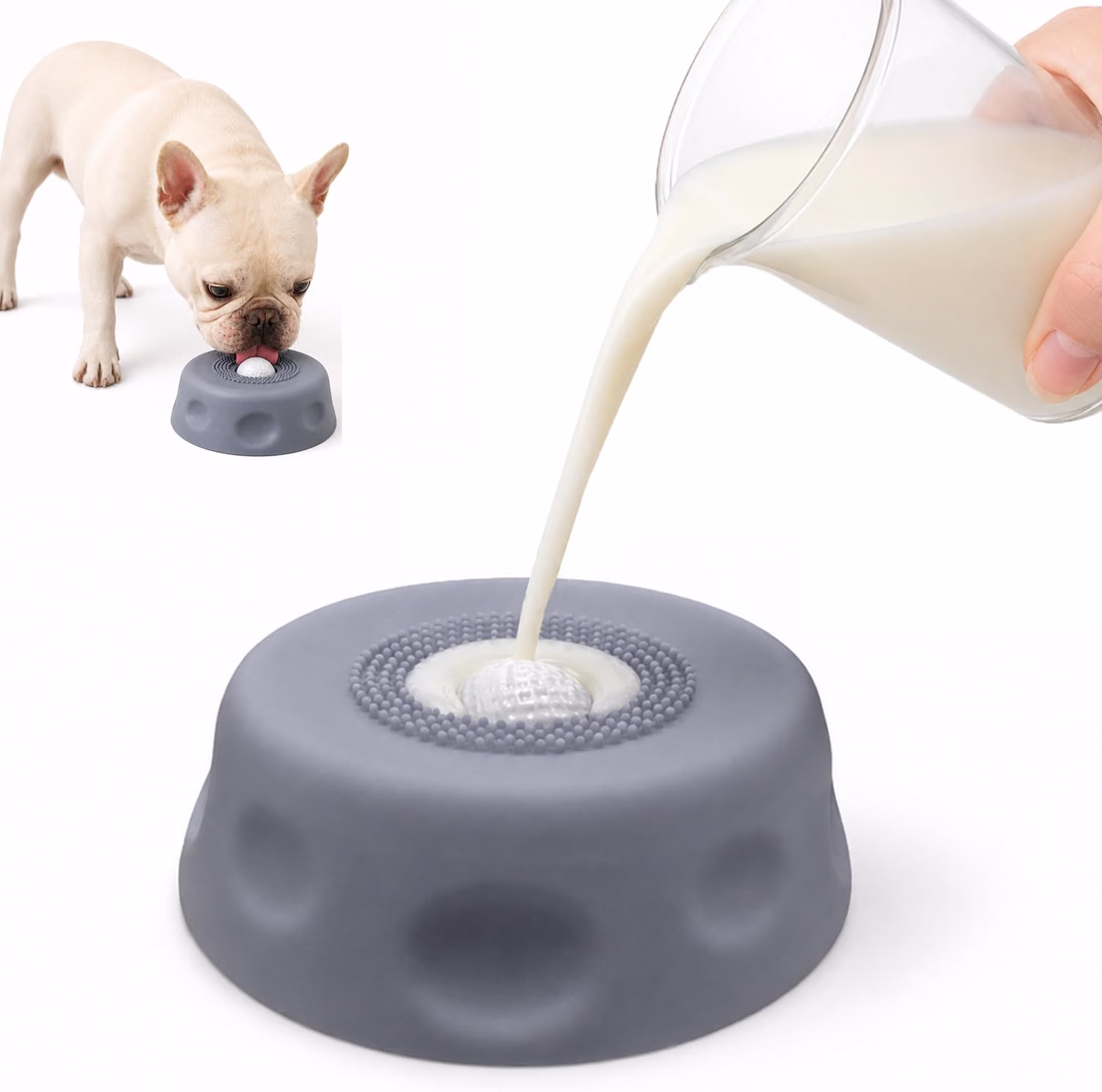 Dog Licking Bowl With Ball Slow Feeder For Liquid Treats Grey Bpa Free Silicone