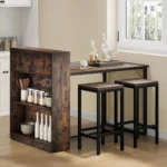 DWVO Folding Dining Table, Drop Leaf 3-Tier Storage, for 2-4 People, Brown