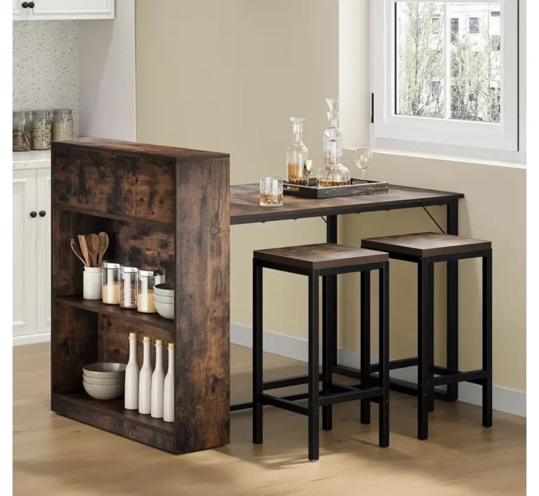 Dwvo Folding Dining Table Drop Leaf 3 Tier Storage For 2 4 People Brown