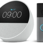 Echo Spot (newest gen), Glacier White + Ring Battery Video Doorbell (newest gen), Speckled Grey