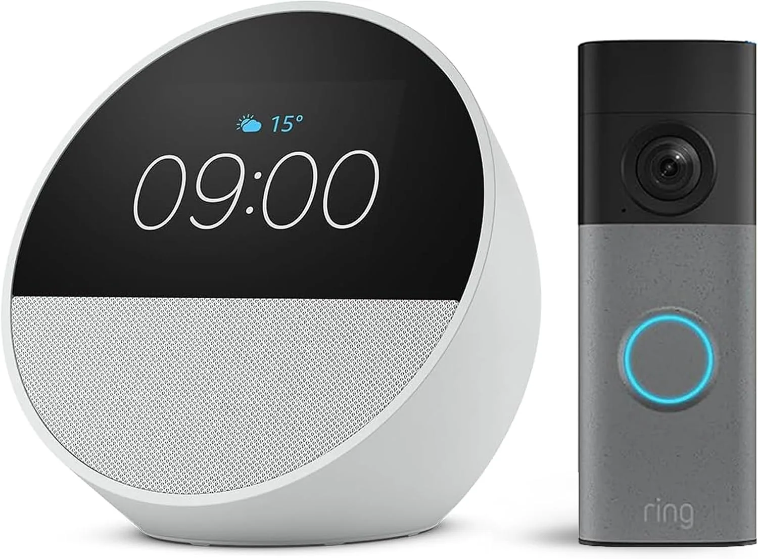 Echo Spot Newest Gen Glacier White Ring Battery Video Doorbell Newest Gen Speckl