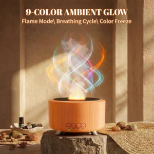 Essential Oil Diffuser 500ml For Home Flame Effect Led Light Wood
