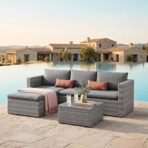 Evre Malibu Rattan Garden Furniture Set Outdoor Furniture With 3 Seater Wicker W