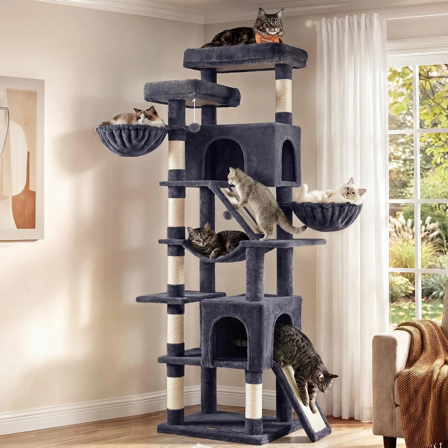 Feandrea Cat Tree Sturdy Multi Level Tower With Sisal Scratching Posts And Board