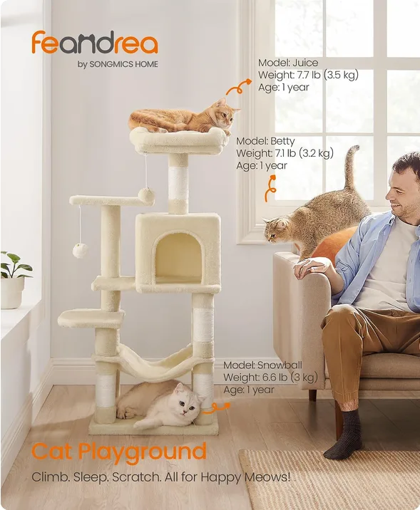 Feandrea Cat Tree Tower 112 Cm Multi Level Plush Cat Condo