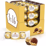 Ferrero Rocher Pralines, Bulk Chocolate Party Box, Birthdays, Gifting, Celebrations, Hazelnut Covered in Milk Chocolate and Nuts, Box of 16 x 3 (48pcs)