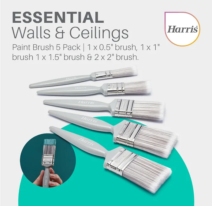 Harris Essentials Walls And Ceilings Paint Brush Set Pack Of 5 0 5 1 1 5 2