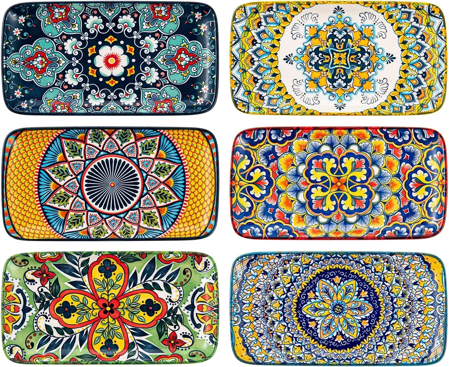 Henxfen Lead Serving Plates Porcelain 8 Inch Small Rectangular Plate Set Salad P