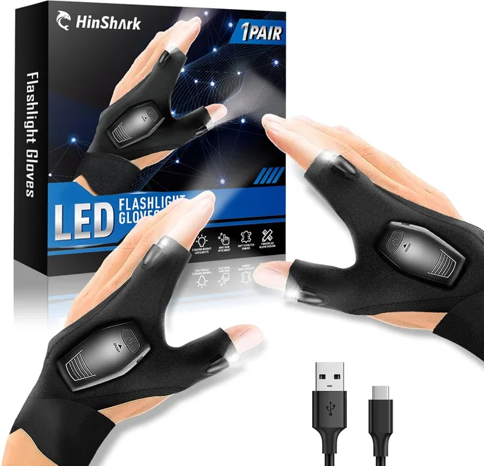 Hinshark Gifts For Men Rechargeable Led Gloves With Lights For Fishing