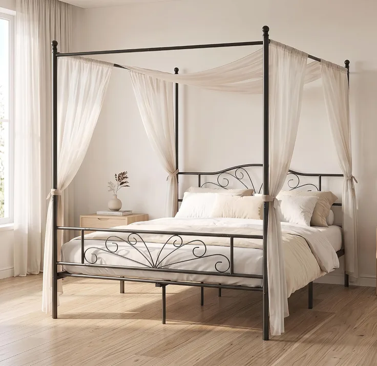 Homcom Canopy Bed Frame Double Size Metal Platform Bed