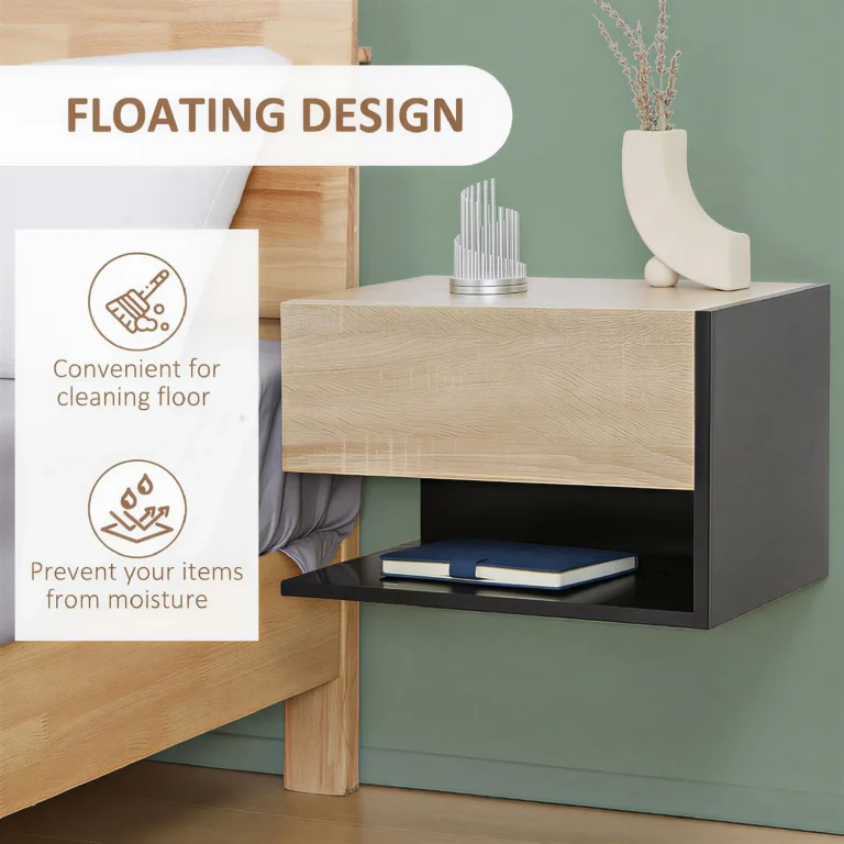 Homcom Floating Bedside Table Modern Wall Mounted 46 X 30 X 30 Cm Oak Tone