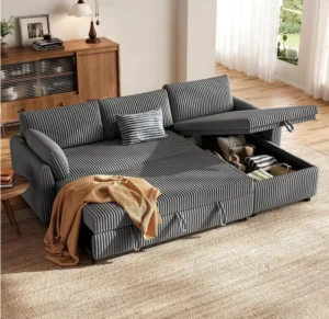 Homrelexa Corner Sofa Bed Corduroy L Shaped Sofa Grey
