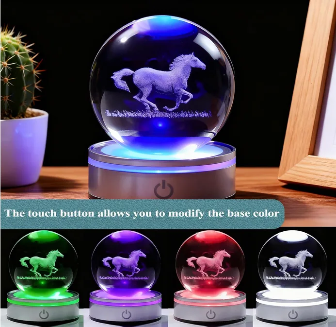 Horse Crystal Night Light K9 3 15 Inch Crystal Ball Night Light With 16 Colors R