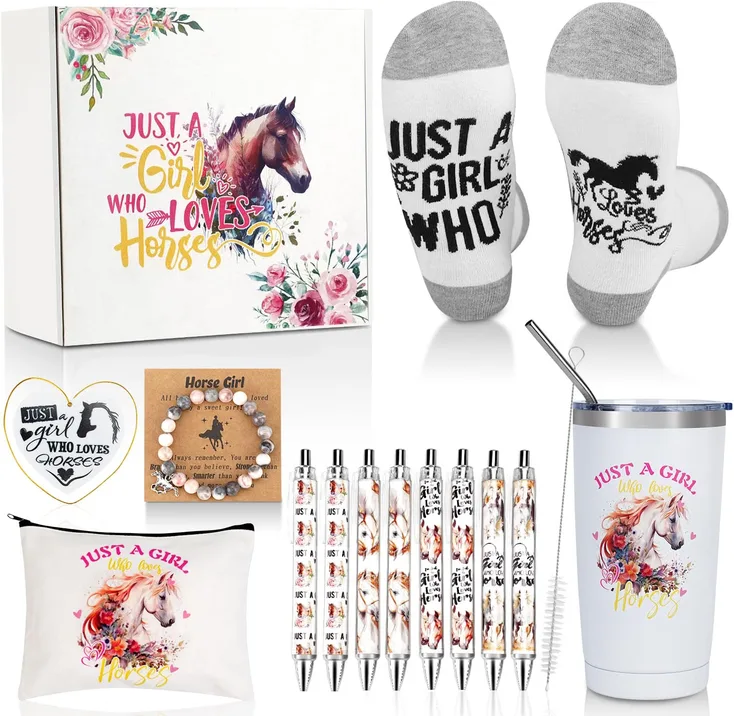 Horse Gift For Girls And Horse Lovers 13pcs Gift Set With Tumbler Makeup Bag Soc