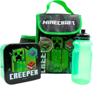 Hox Minecraft Creeper Kids Lunch Bag Set With Insulated Lunchbag 400ml Bottle An