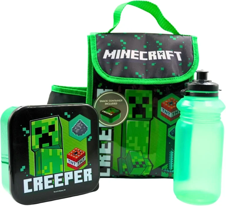 Hox Minecraft Creeper Kids Lunch Bag Set With Insulated Lunchbag 400ml Bottle An