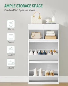 Hzuaneri Wooden Shoe Cabinet 2 Flip Drawer Slim Shoes Rack Cabinet White