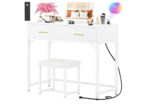 Isunirm 36 Inch Vanity Desk With Mirror And Drawers Vanity Table And Stool Dress