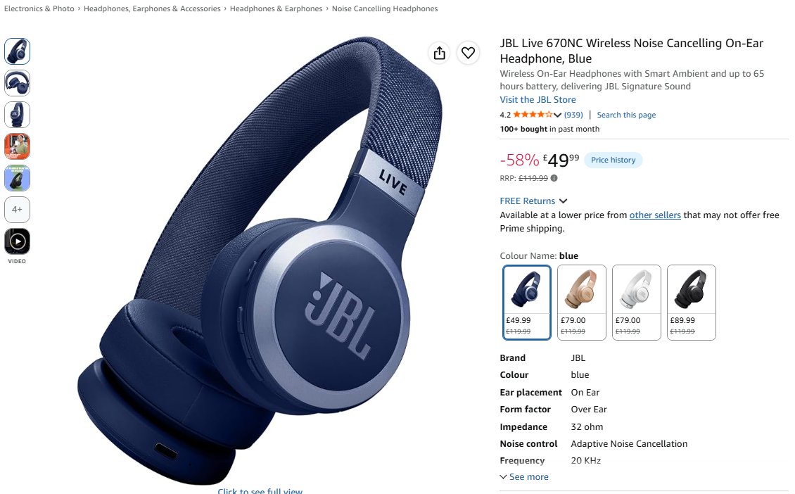 Jbl Live 670nc Wireless Noise Cancelling On Ear Headphone Blue