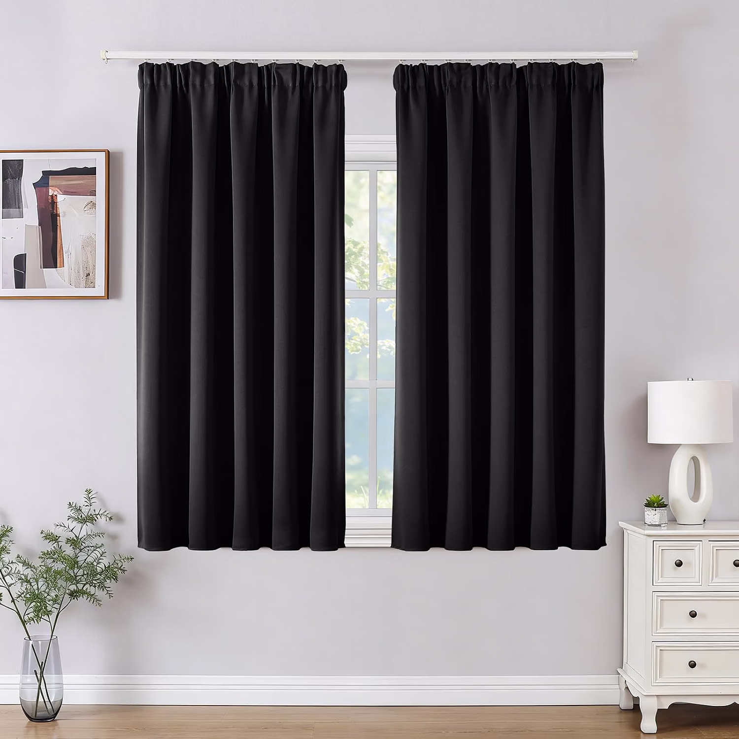Joydeco Pencil Pleat Blackout Curtains W46 X L54 Inch 2 Panels For Ceiling Track